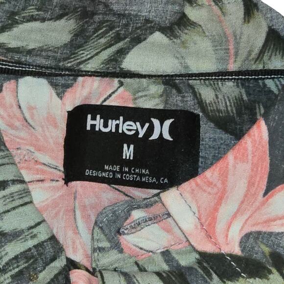 Hurley Mens Medium Floral Button Up Shirt Stretch Short Sleeve Gray Pink - Picture 3 of 6